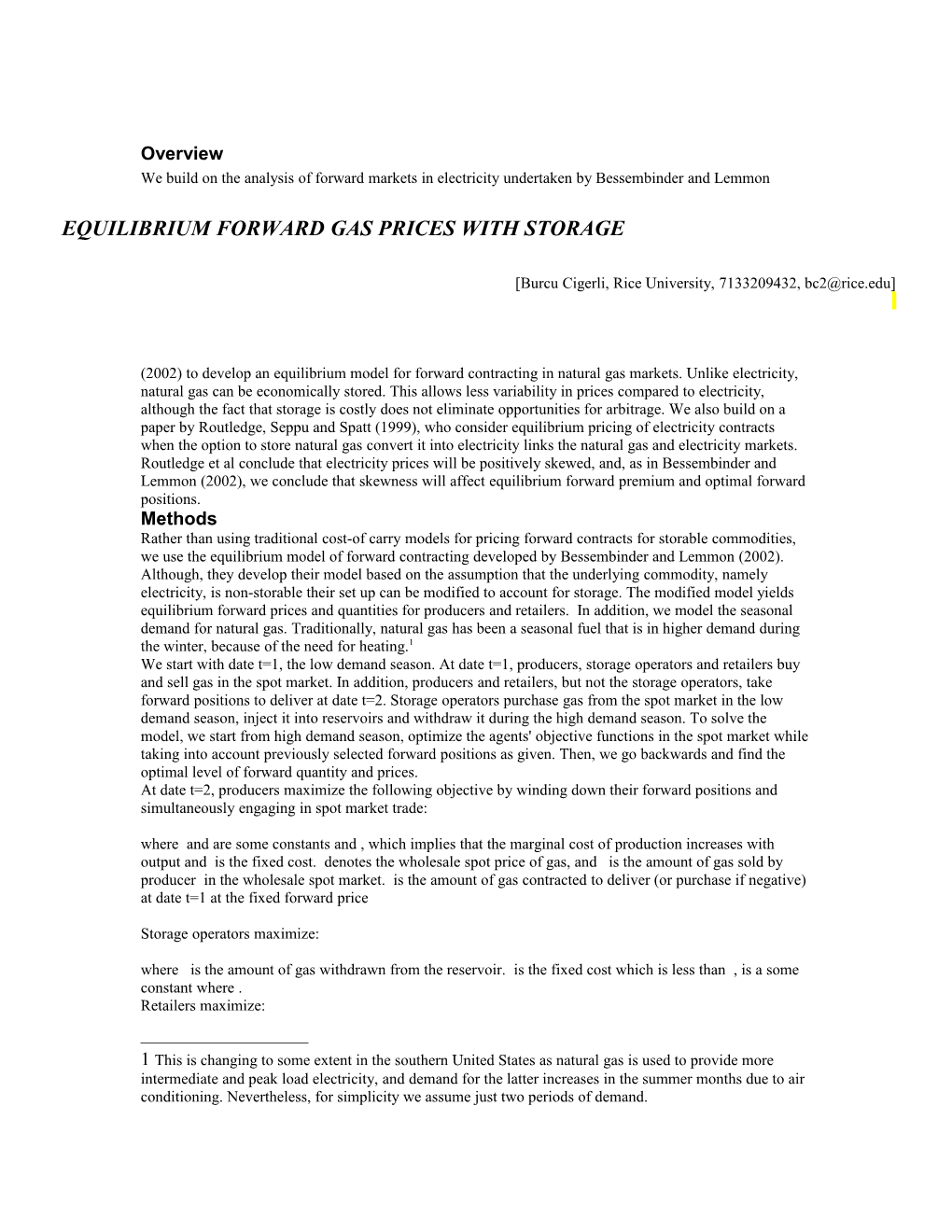 Equilibrium Forward GAS Prices with Storage