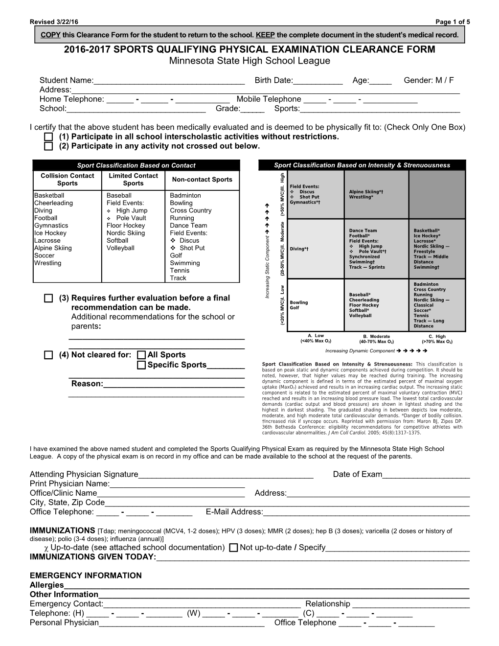 Sports Qualifying Physical Examination