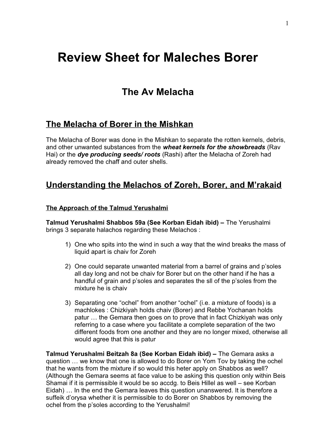 Review Sheet for Maleches Borer