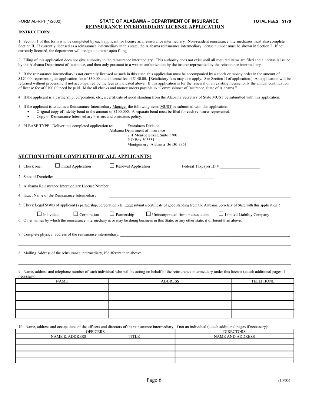 Reinsurance Intermediary License Application
