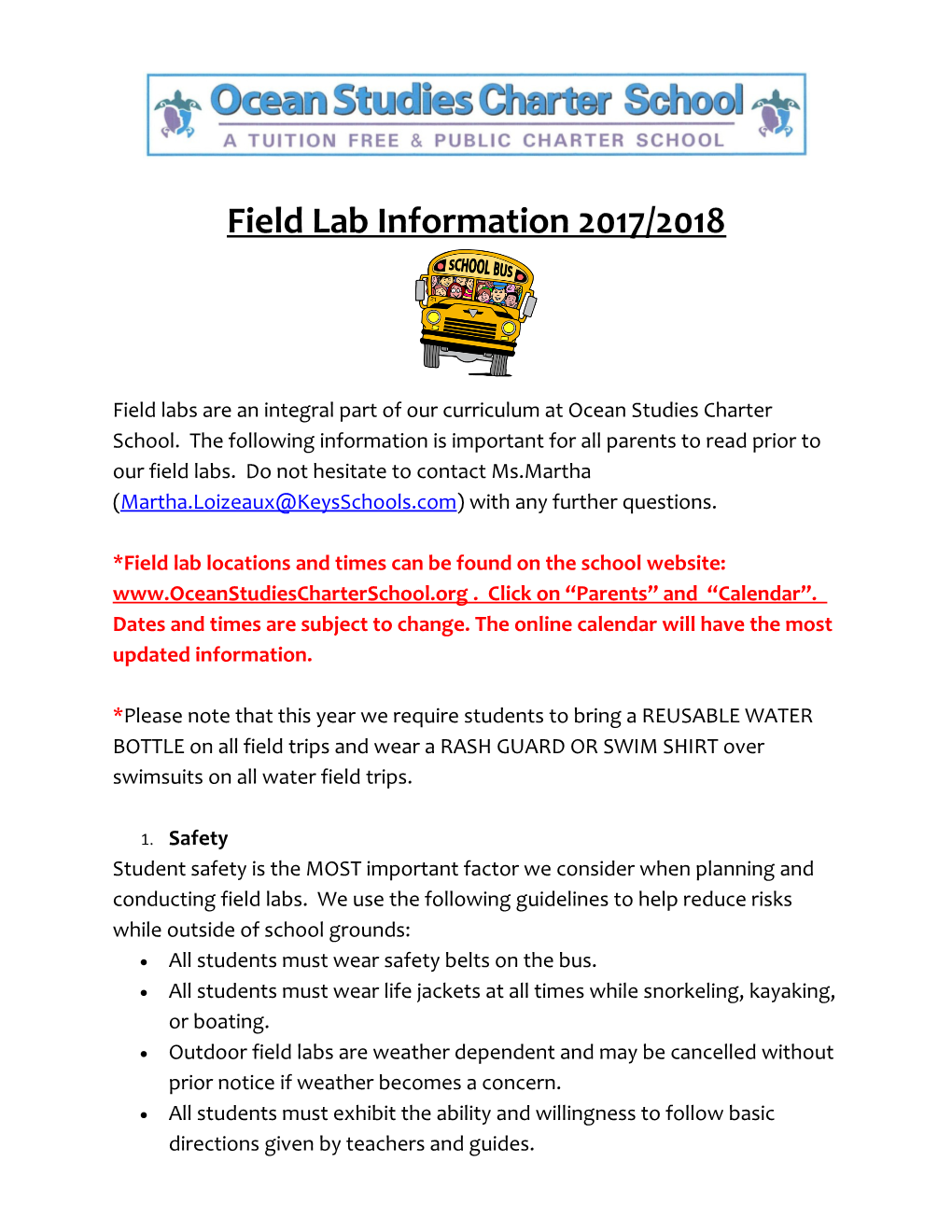 Field Lab Information 2017/2018