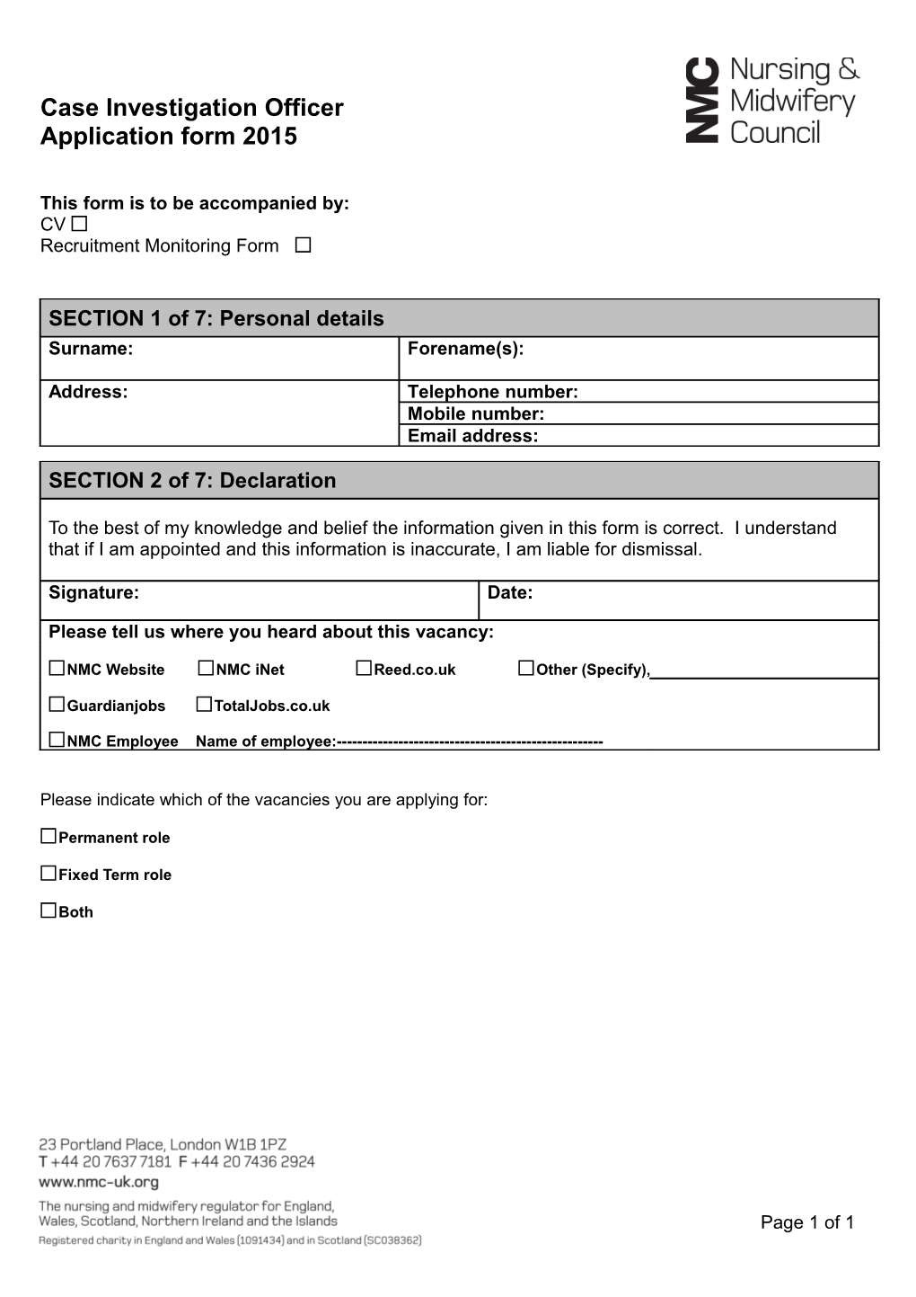 Case Investigation Officer Application Form February 2012