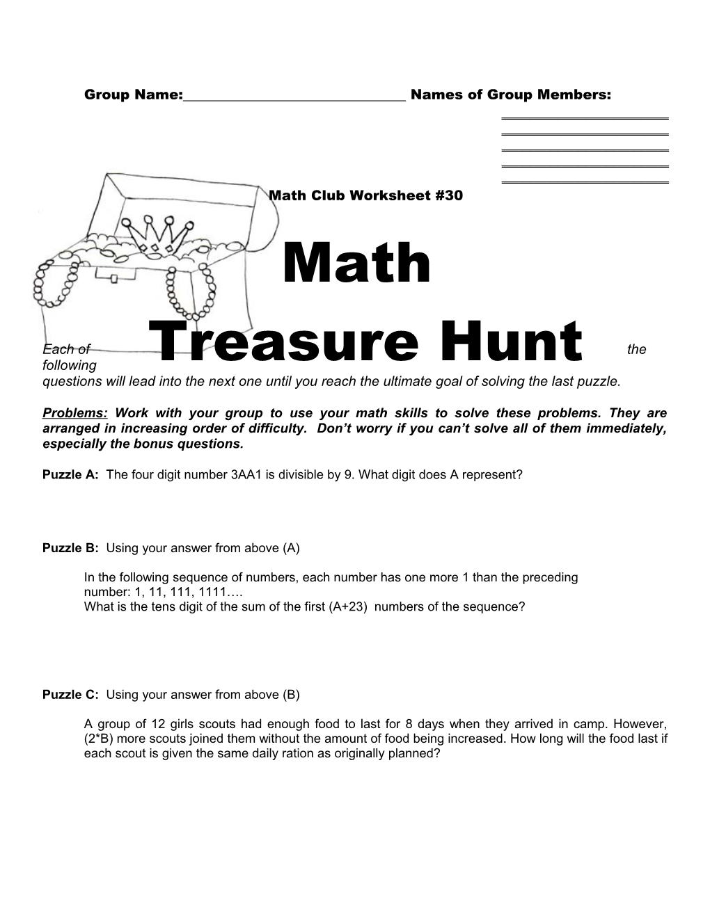 Math Club Worksheet #1