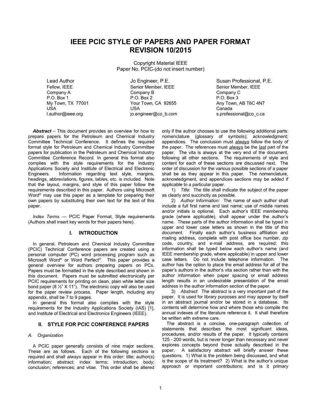 Ieee / Pcic Style of Papers and Paper Format (Rev 0/2006)