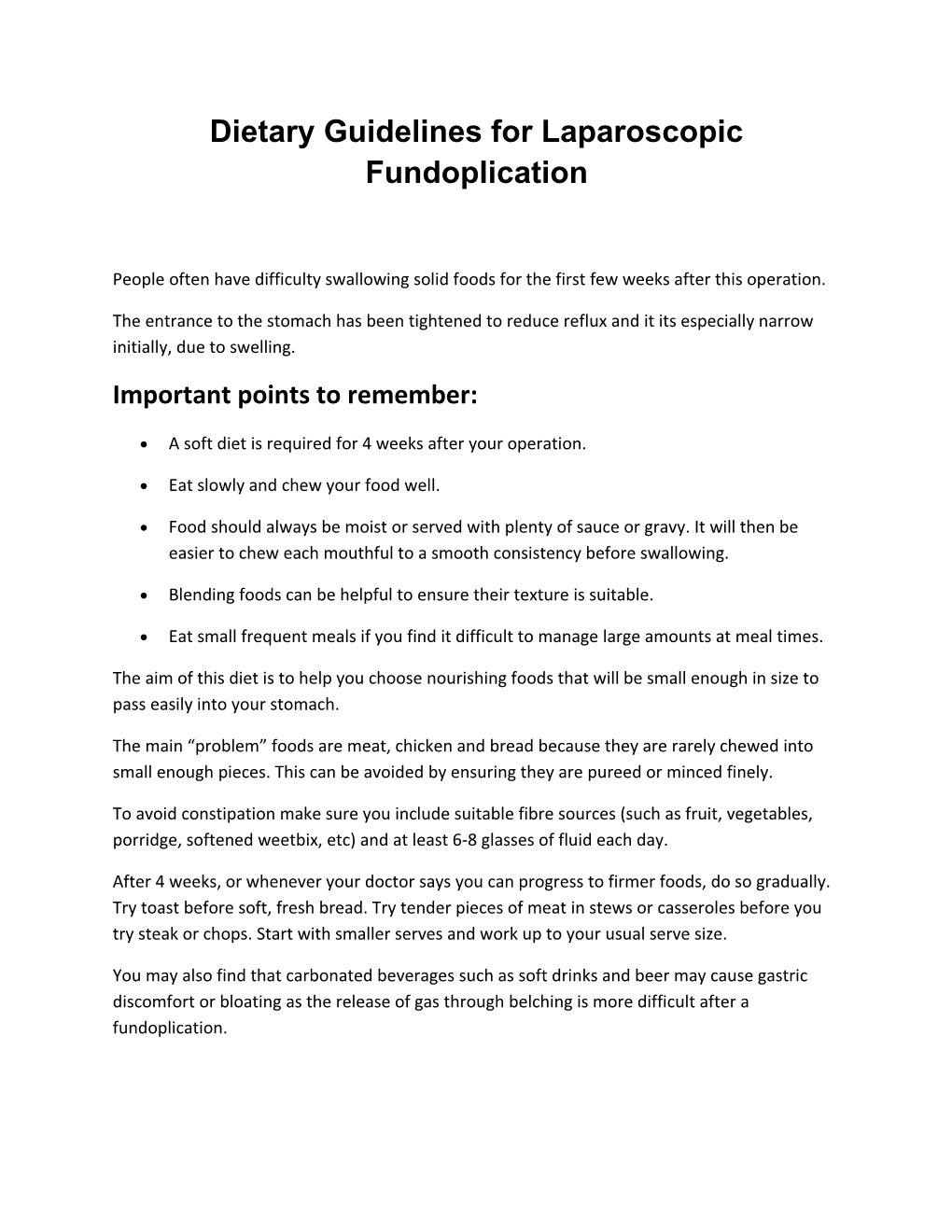 Dietary Guidelines for Laparoscopic Fundoplication