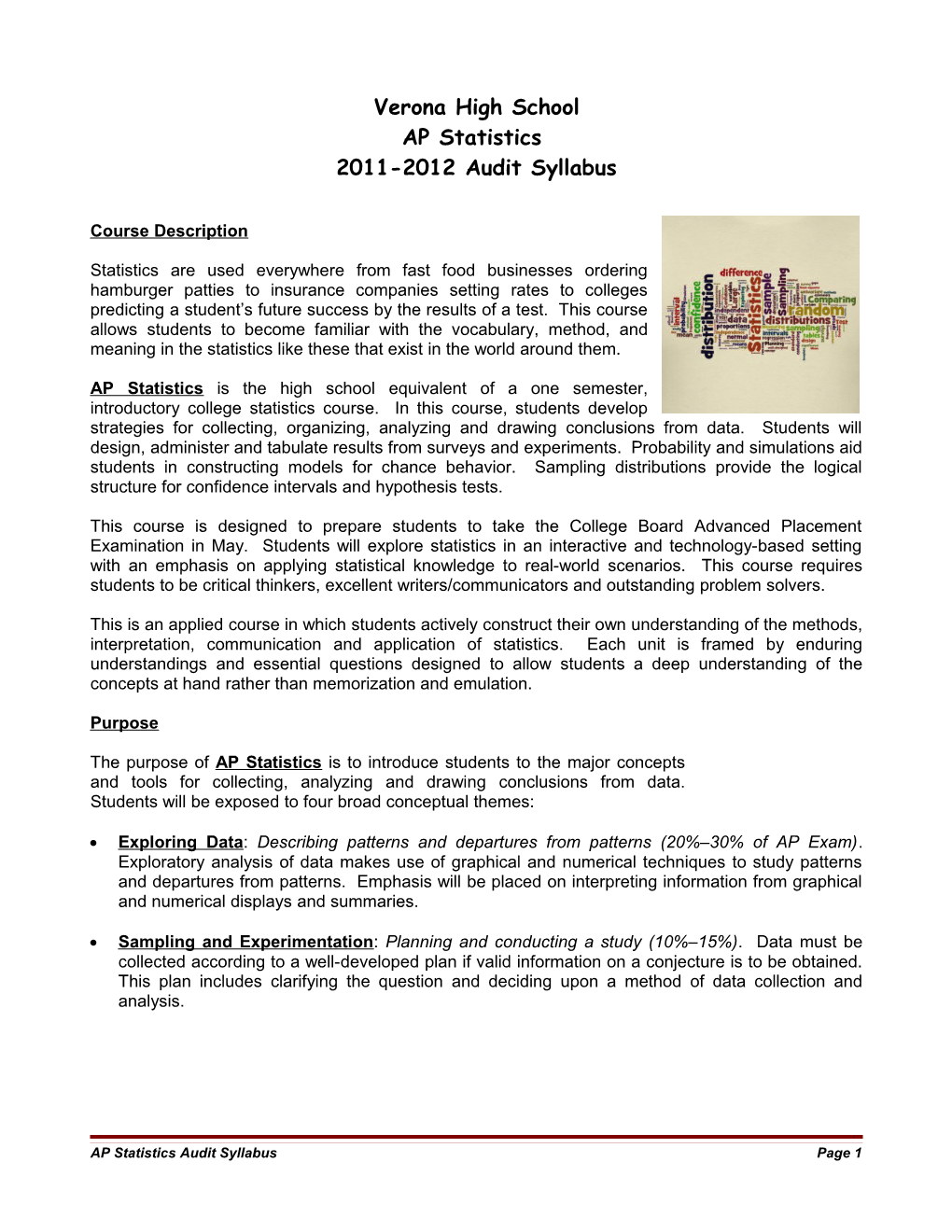 AP Statistics Sample Audit Syllabus