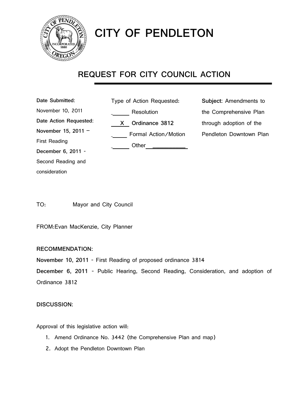 Request for City Council Action