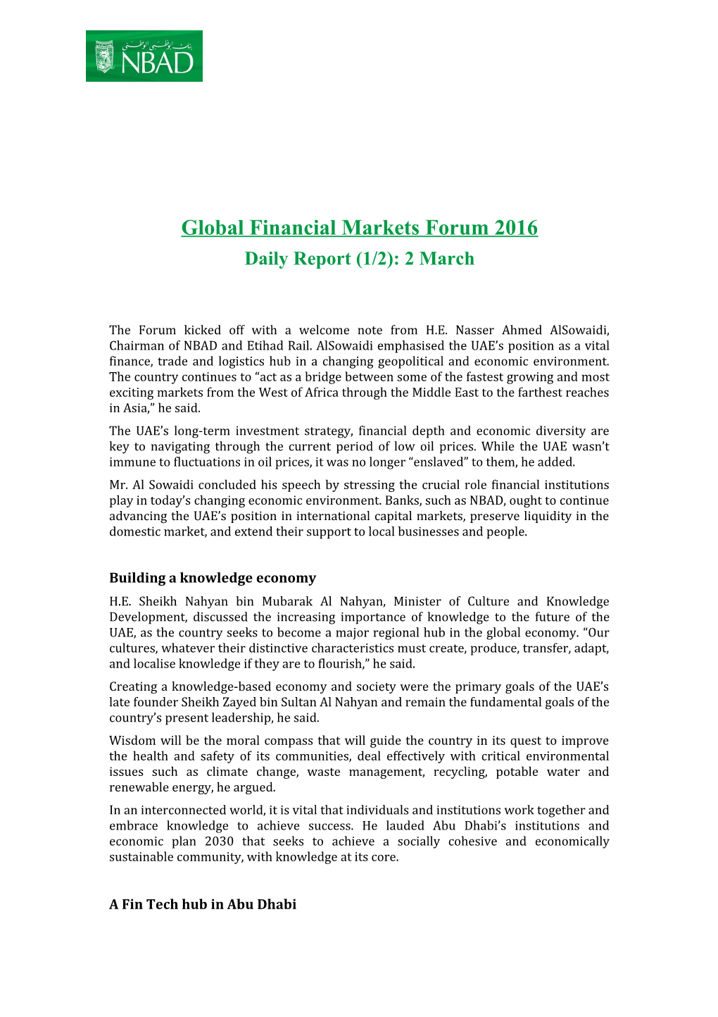 Global Financial Markets Forum 2016