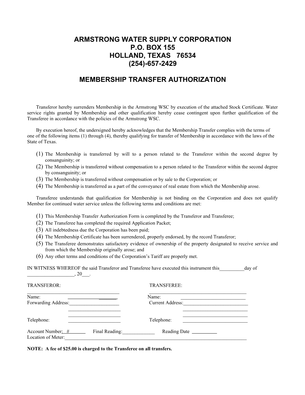 Membership Transfer Authorization