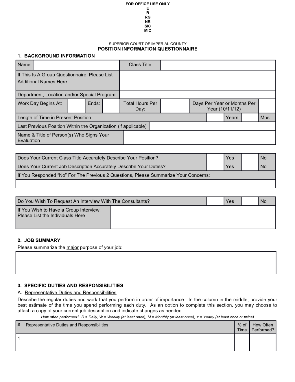 SUPERIOR COURT of IMPERIAL COUNTY Position Information Questionnaire - Continued Page 2