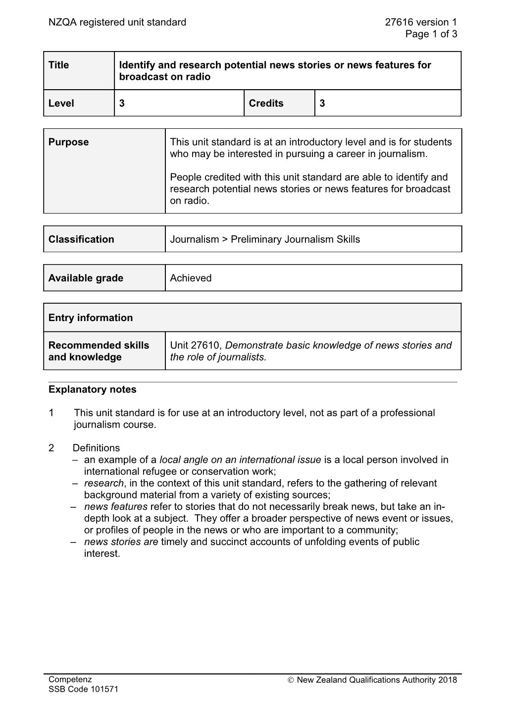 27616 Identify and Research Potential News Stories Or News Features for Broadcast on Radio