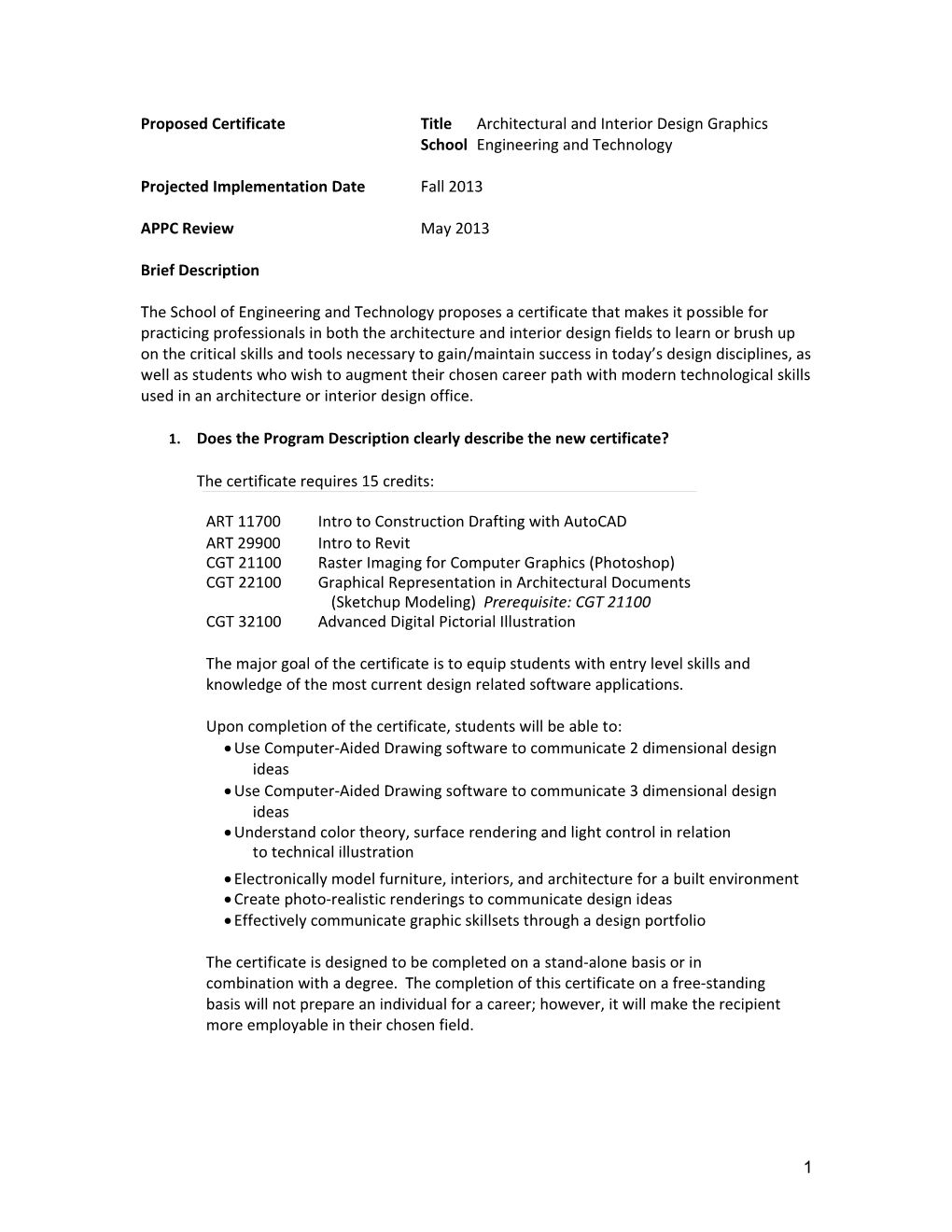 Proposed Certificate Title Architectural and Interior Design Graphics
