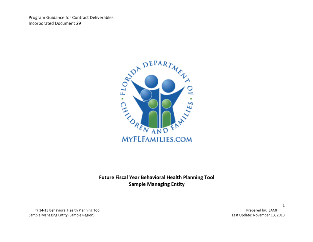 Future Fiscal Year Behavioral Health Planning Tool