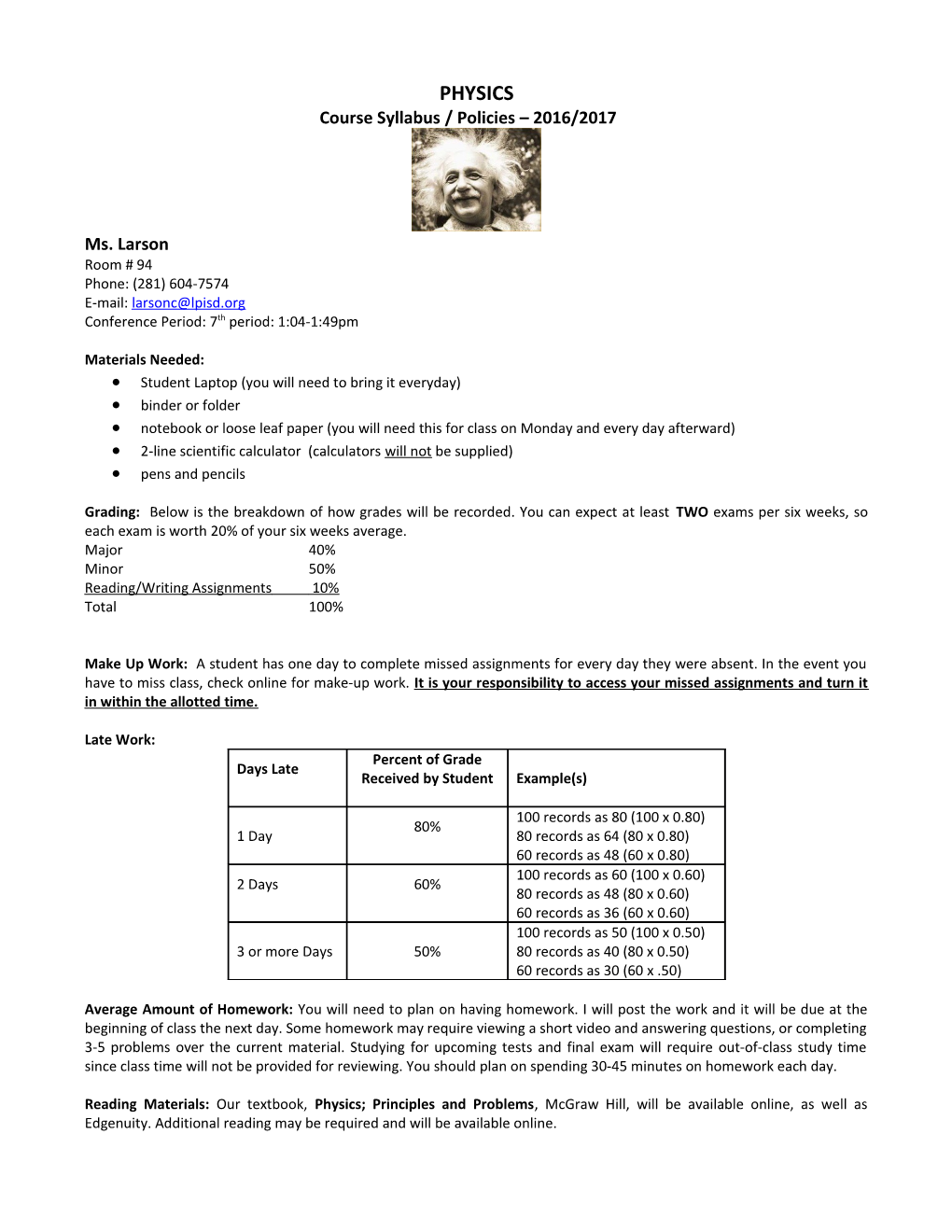 Integrated Physics & Chemistry Course Syllabus