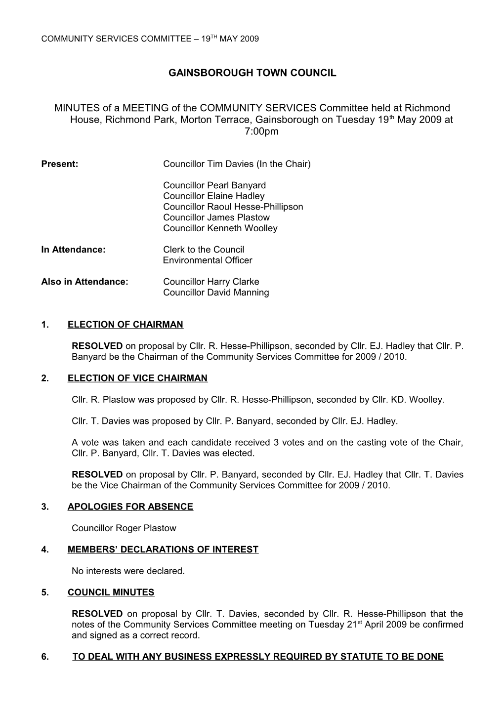 Community Services Committee 19Th May2009