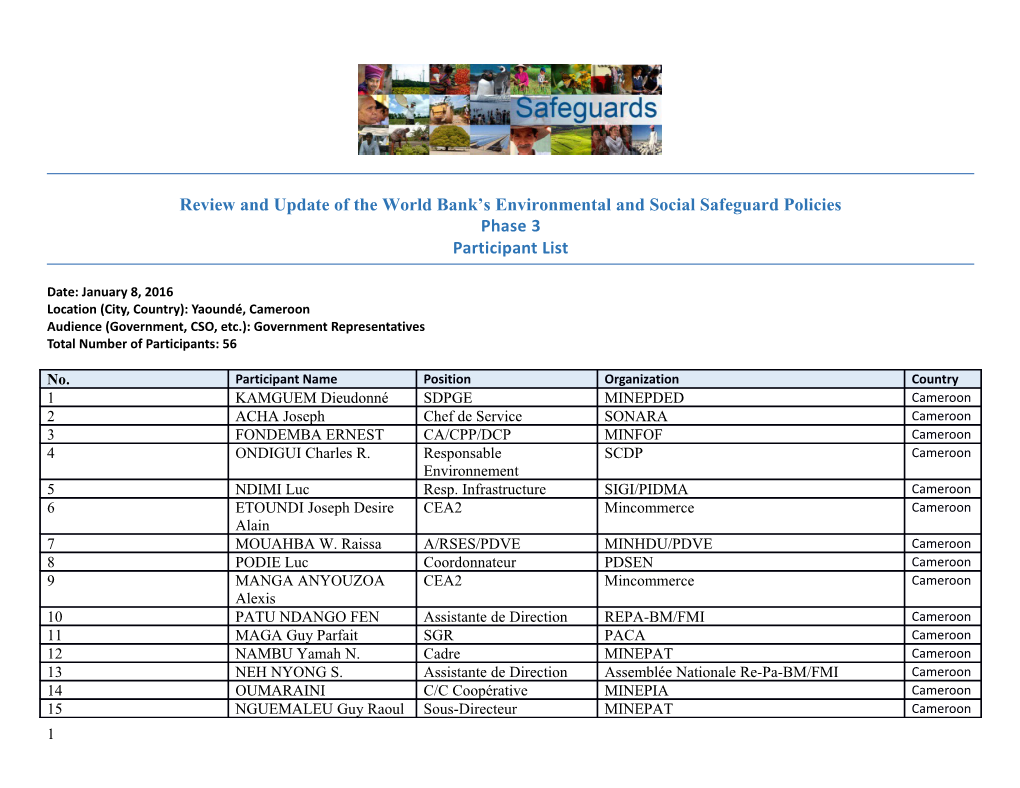 Review and Update of the World Bank S Environmental and Social Safeguard Policies