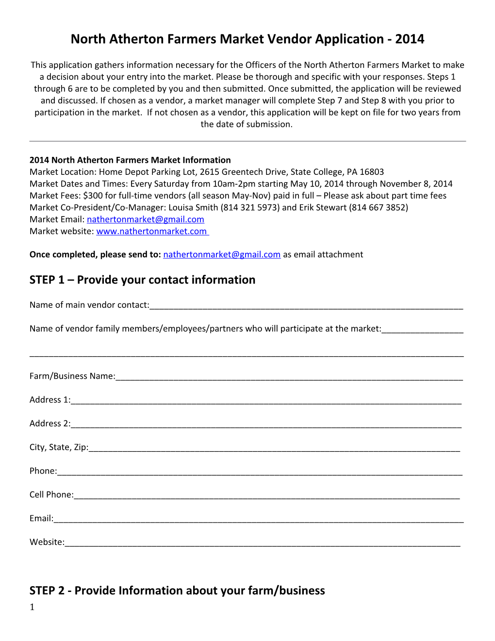 2014 NAFM Vendor Application