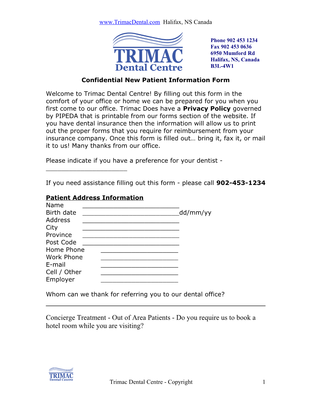 Confidential New Patient Information Form