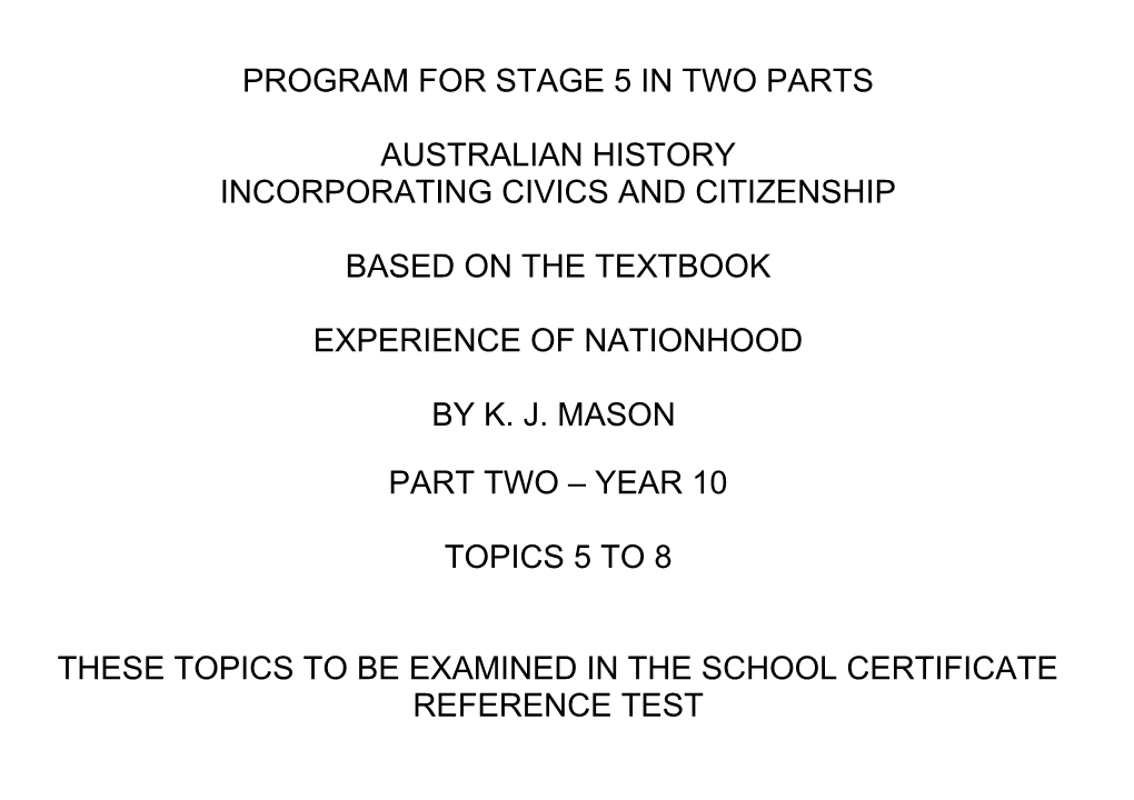 Programme for Stage 5 in Two Parts