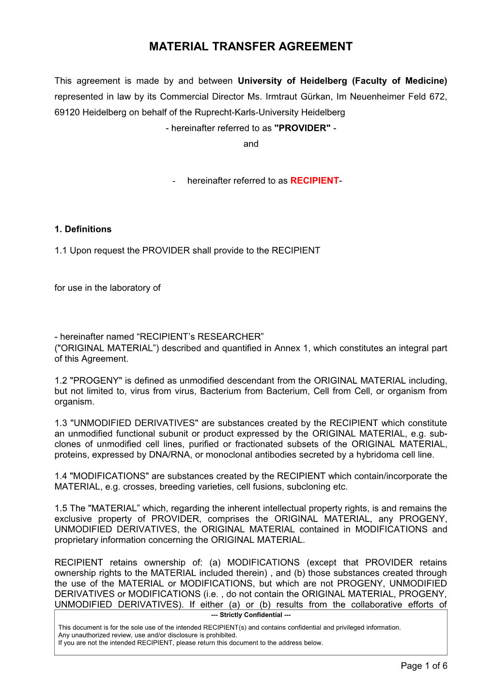 EMBL Standard Material Transfer Agreement