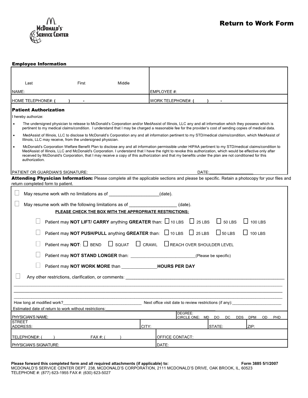 Please Forward This Completed Form and All Required Attachments (If Applicable) To: Form