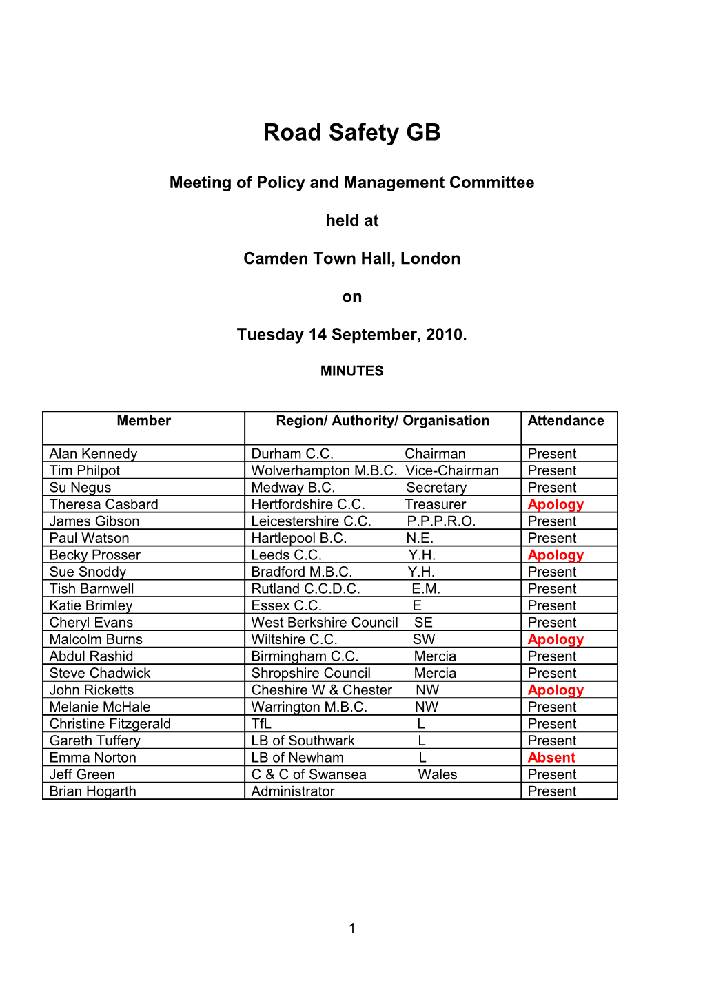 Meeting of Policy and Management Committee