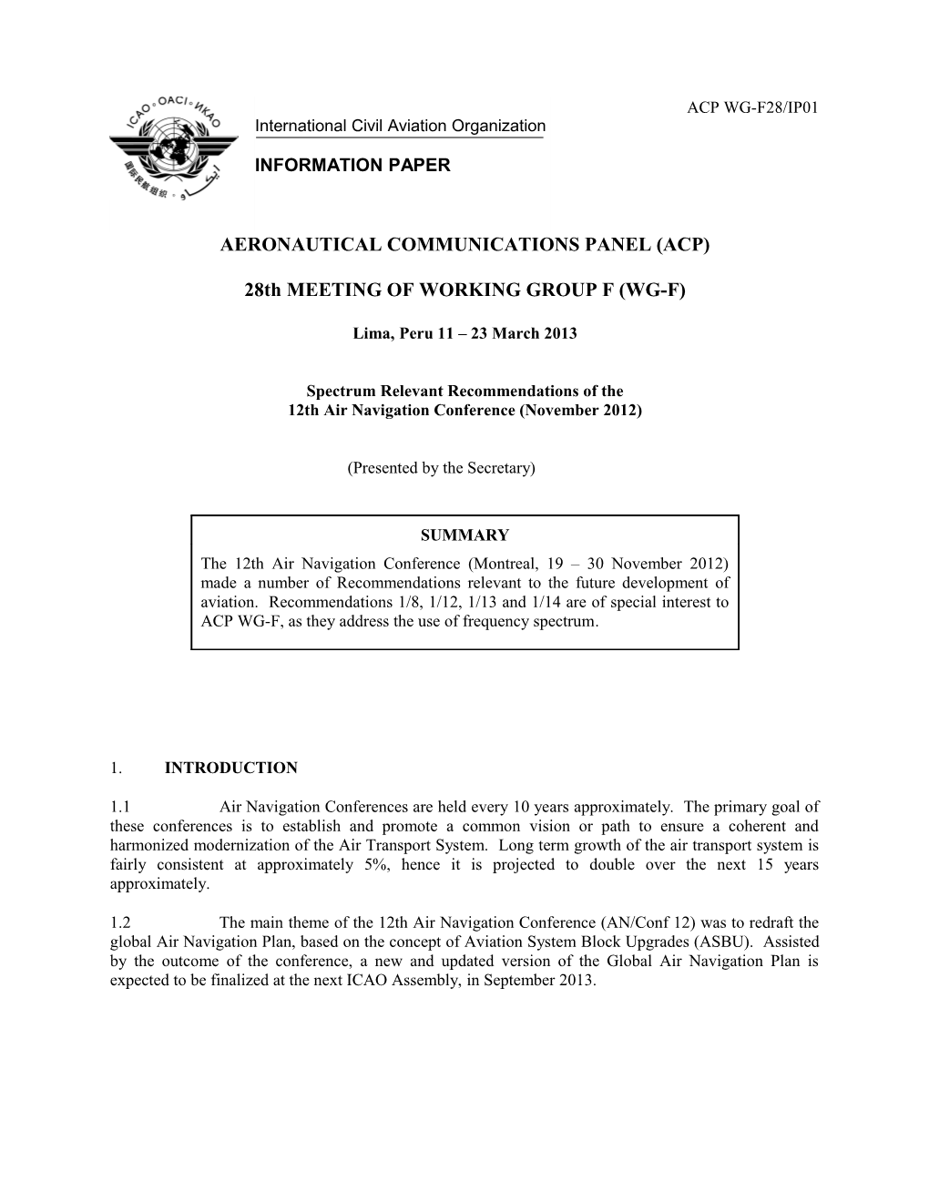 Proposal from ITU-R WP5A for the Public Mobile Communications with Aircraft (Revision 1