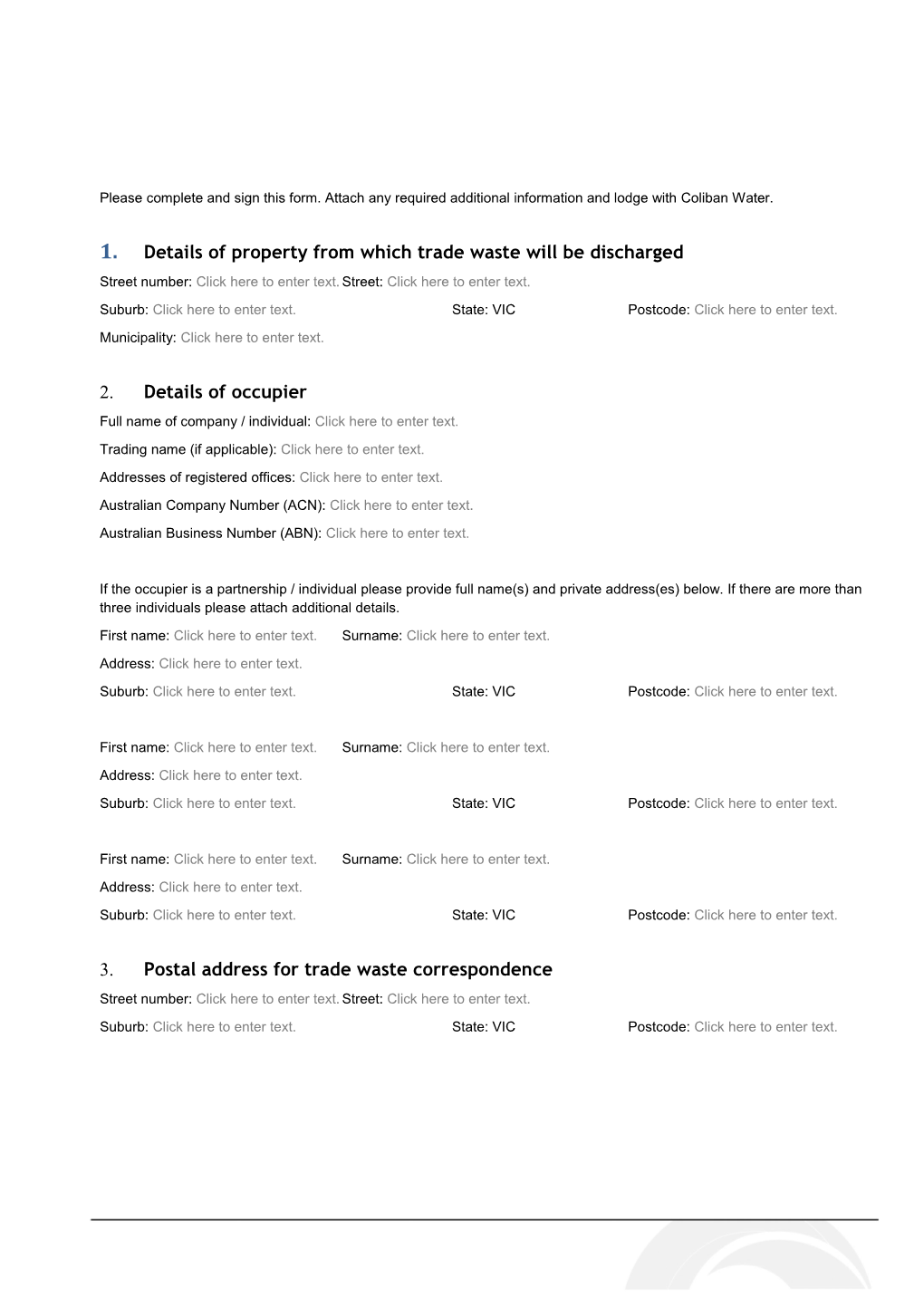 1.Details of Property from Which Trade Waste Will Be Discharged