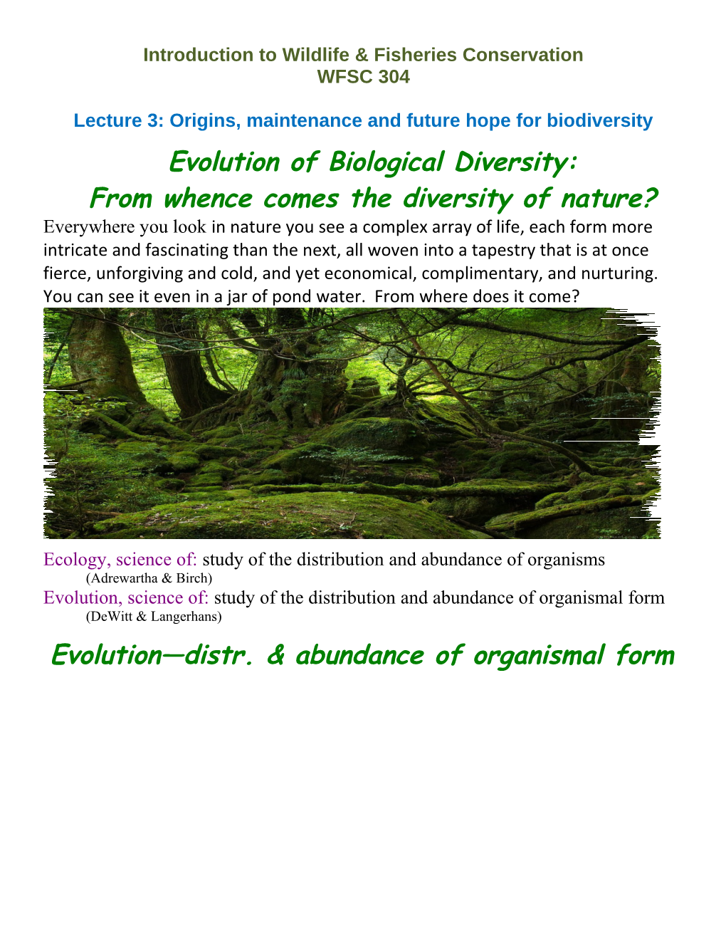 BESC 201, Introduction to Bioenvironmental Science