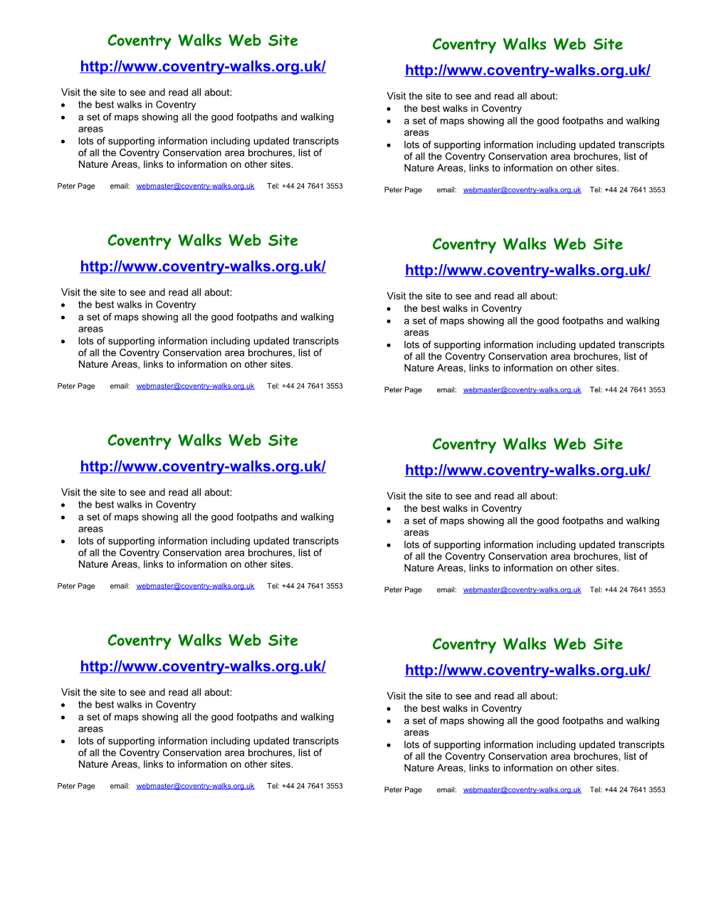 Coventry Walks - Publicity Card in Word Format