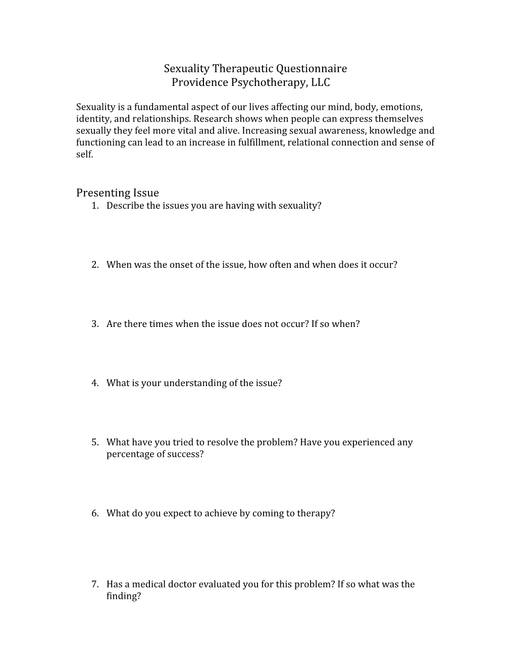 Sexuality Therapeutic Questionnaire