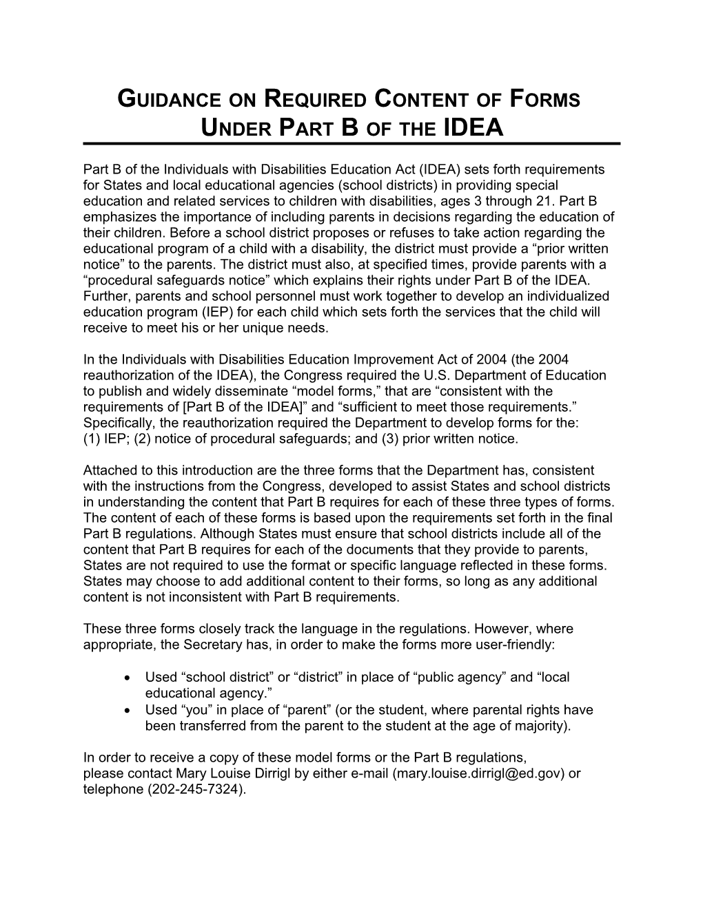 IDEA 2004 Model Forms: Guidance on Required Content of Forms Under Part B of the Idea (MS Word)