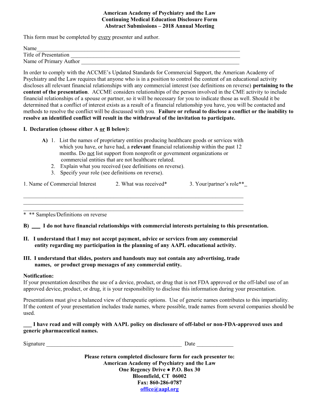 Continuing Medical Education Disclosure Form