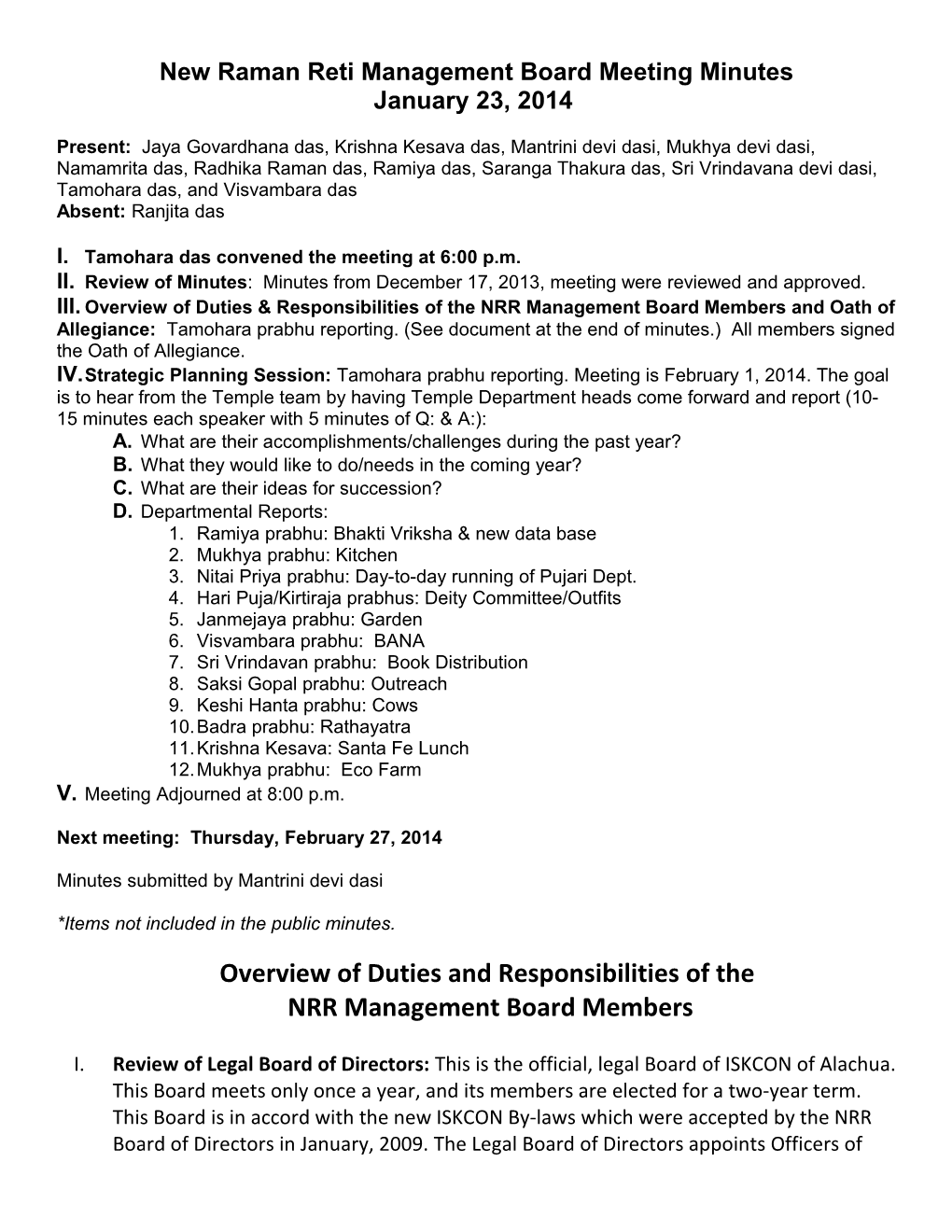 New Raman Reti Board Meeting Minutes