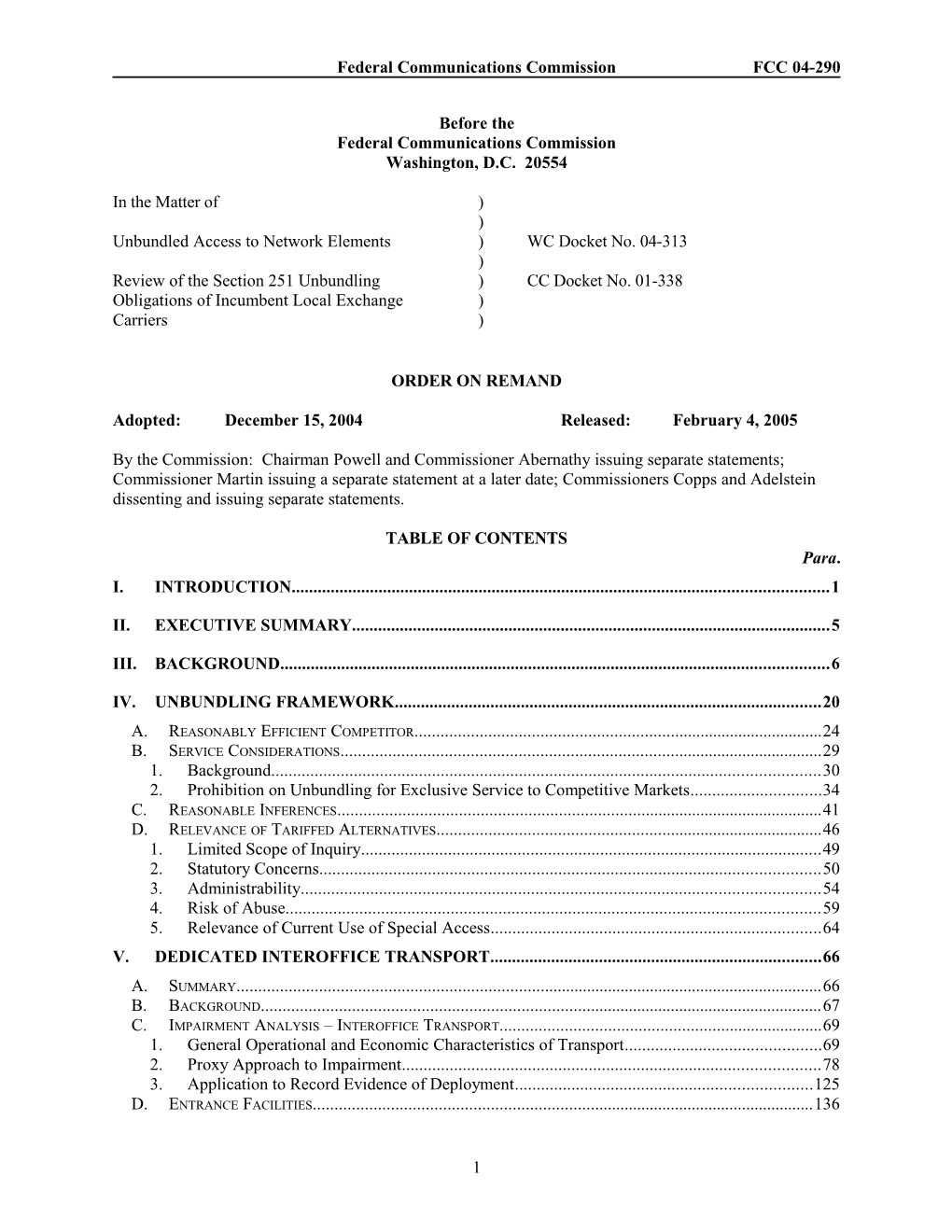 Federal Communications Commission FCC 04-290