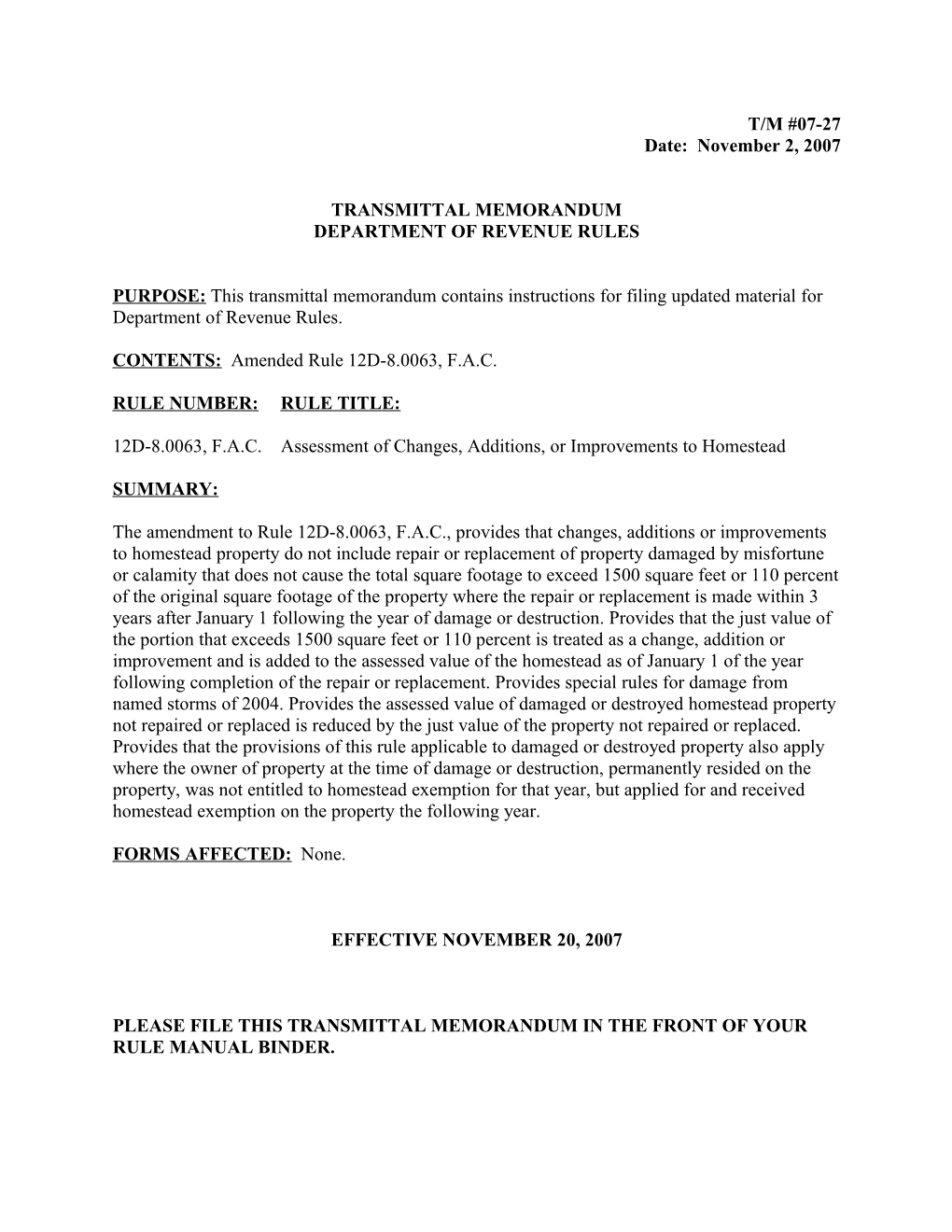 Property Tax - Assessment of Changes, Additions, Or Improvements to Homestead