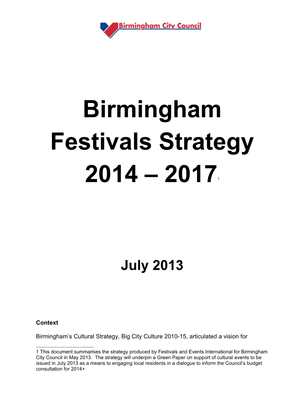 Birmingham Festival Strategy 2014 - 2017