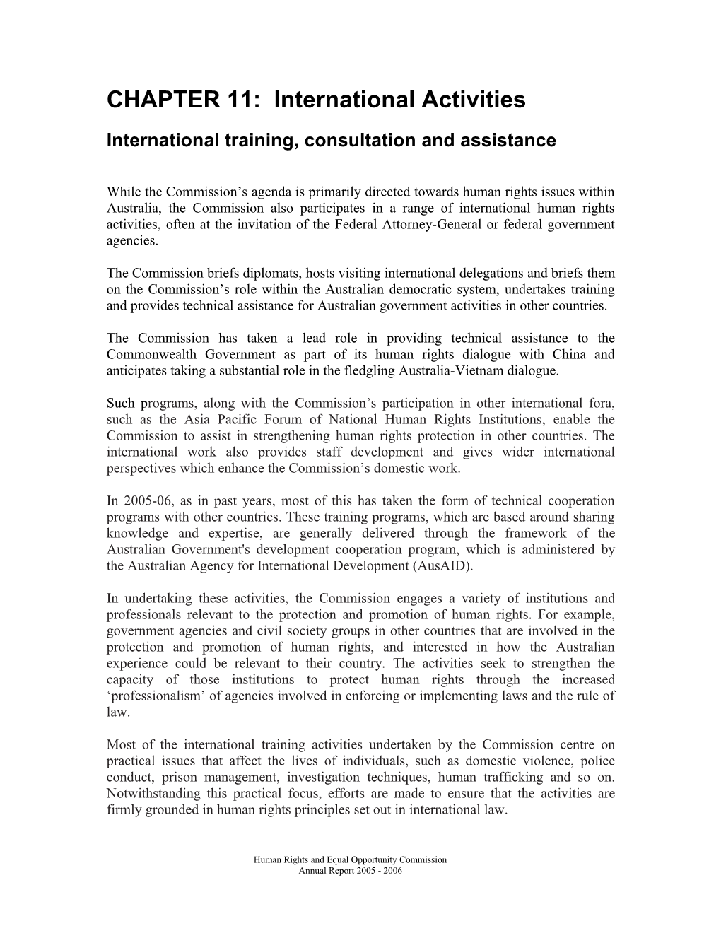 International Training, Consultations and Assistance