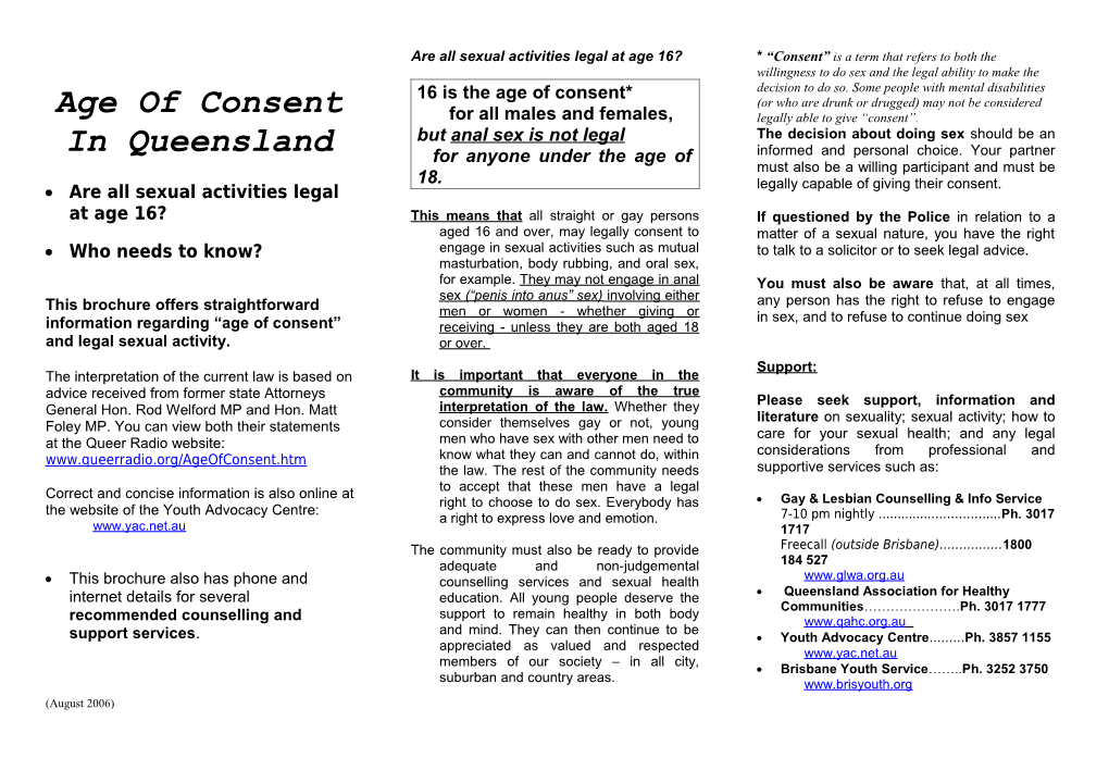 Queensland Age of Consent True Or False Quiz