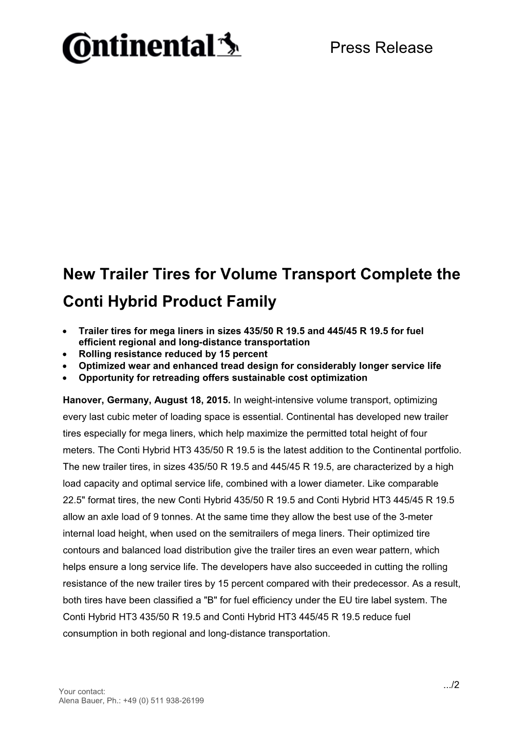 New Trailer Tires for Volume Transport Complete the Conti Hybrid Product Family