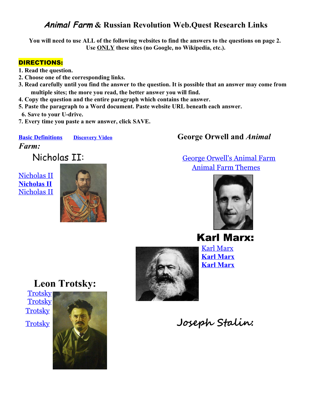 Animal Farm & Russian Revolution Web.Quest Research Links