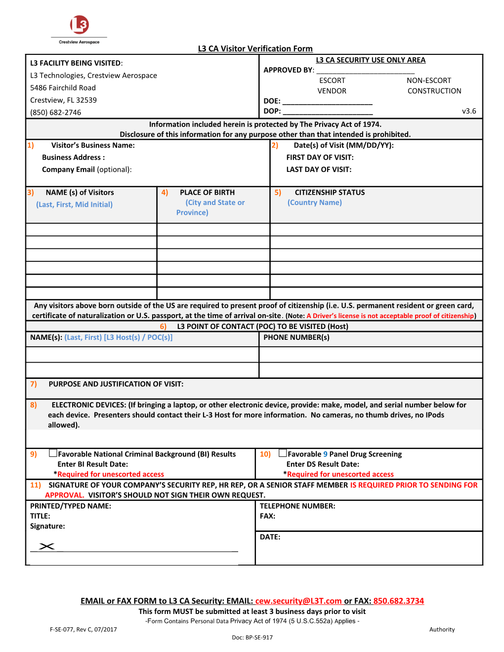 L-3 CA Visitor Verification Form