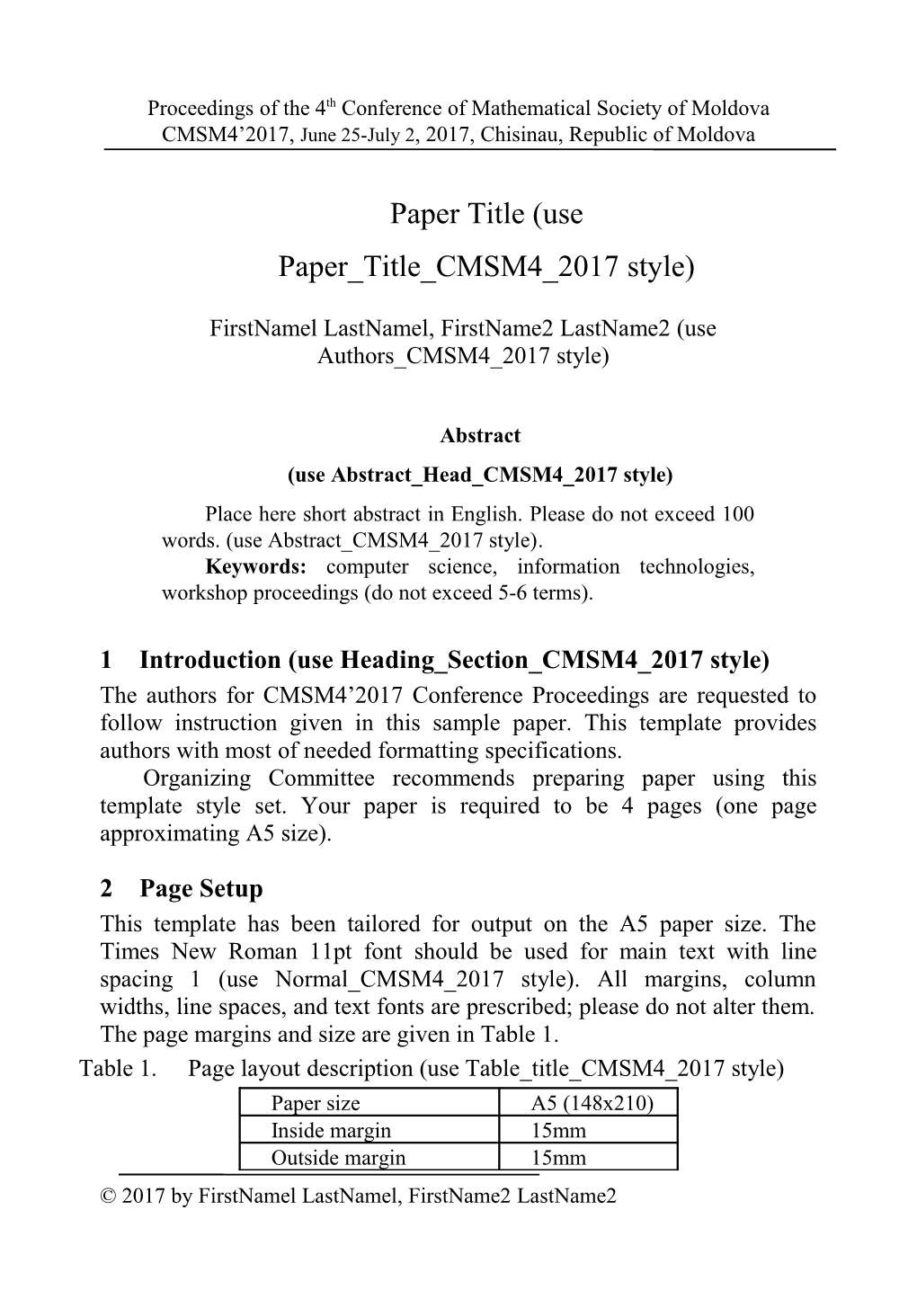 Paper Title (Use Paper Title CMSM4 2017 Style)