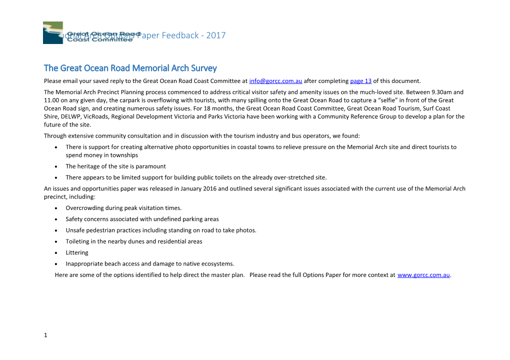 Memorial Arch Options Paper Feedback - 2017
