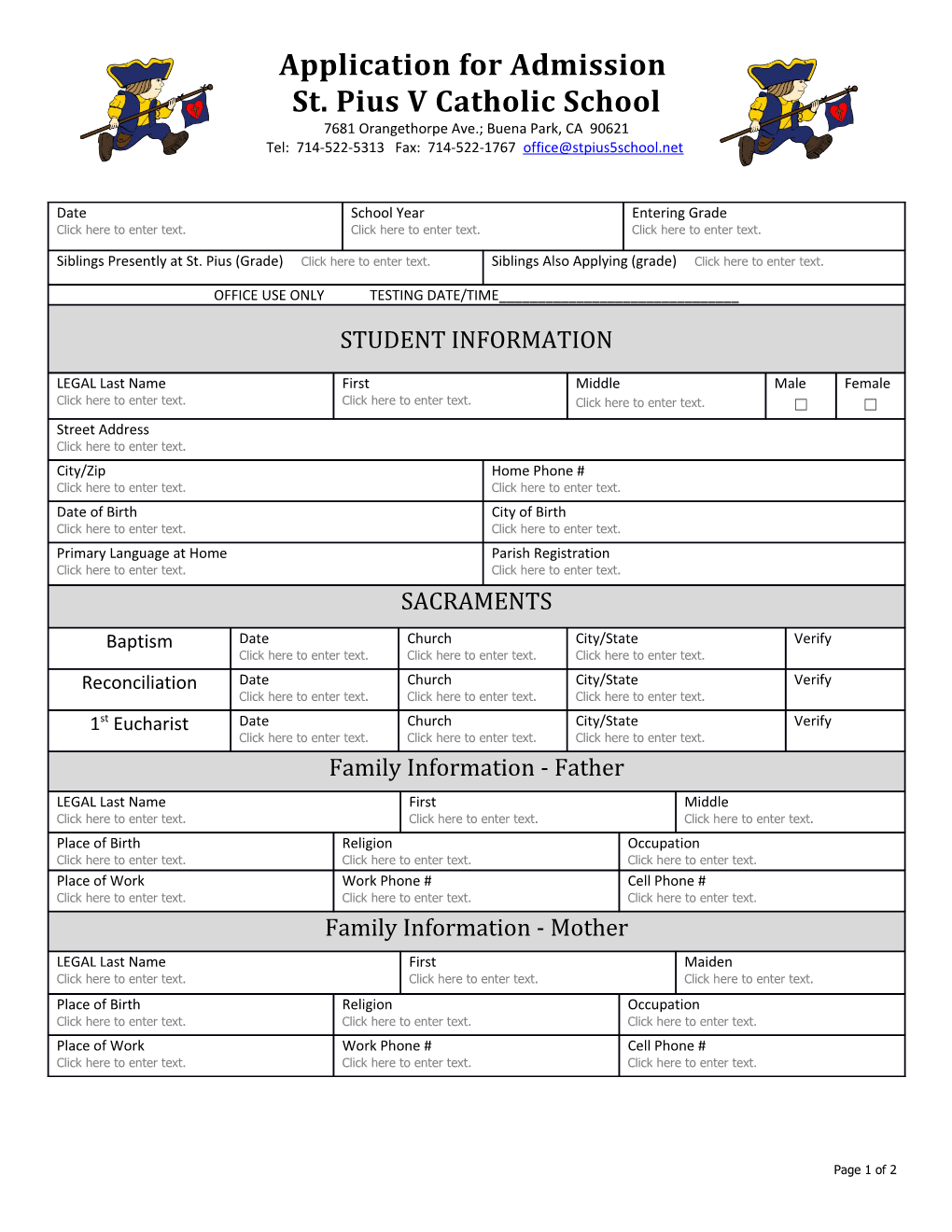 Application for Admission to St