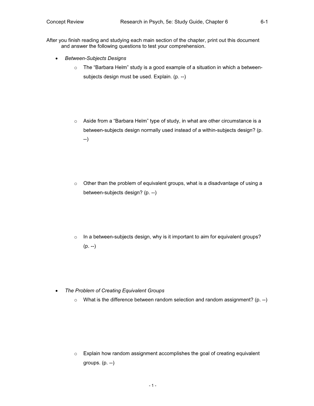 Concept Review Research in Psych, 5E: Study Guide, Chapter 6 6-5