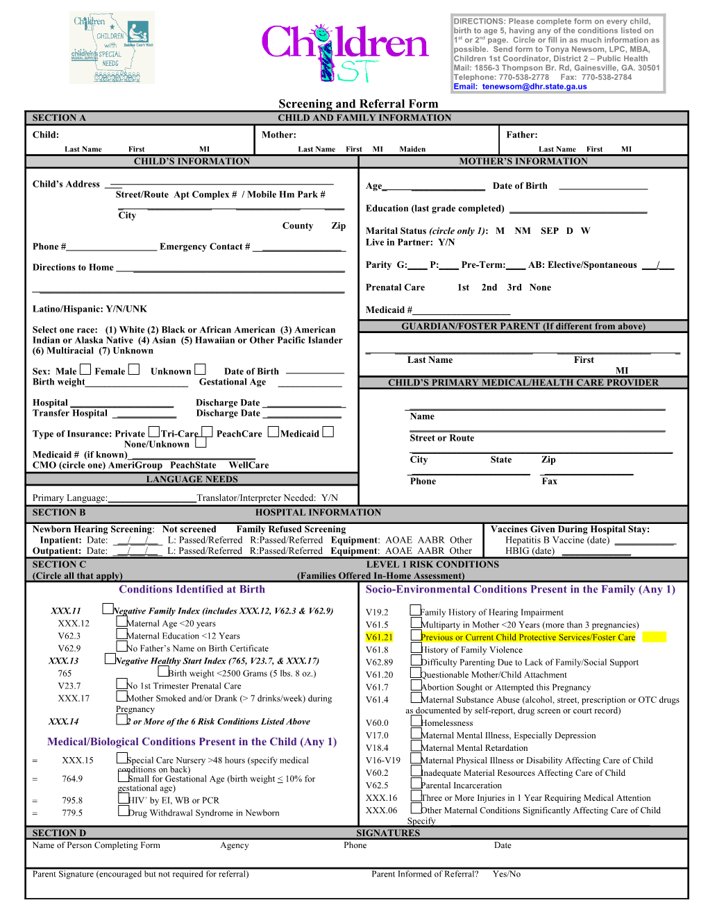 Screening and Referral Form