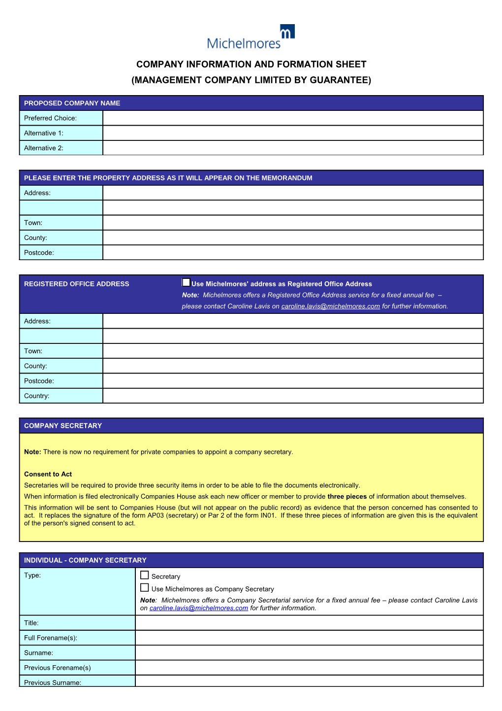 Formation Sheet - Limited by Shares Gen Commercial