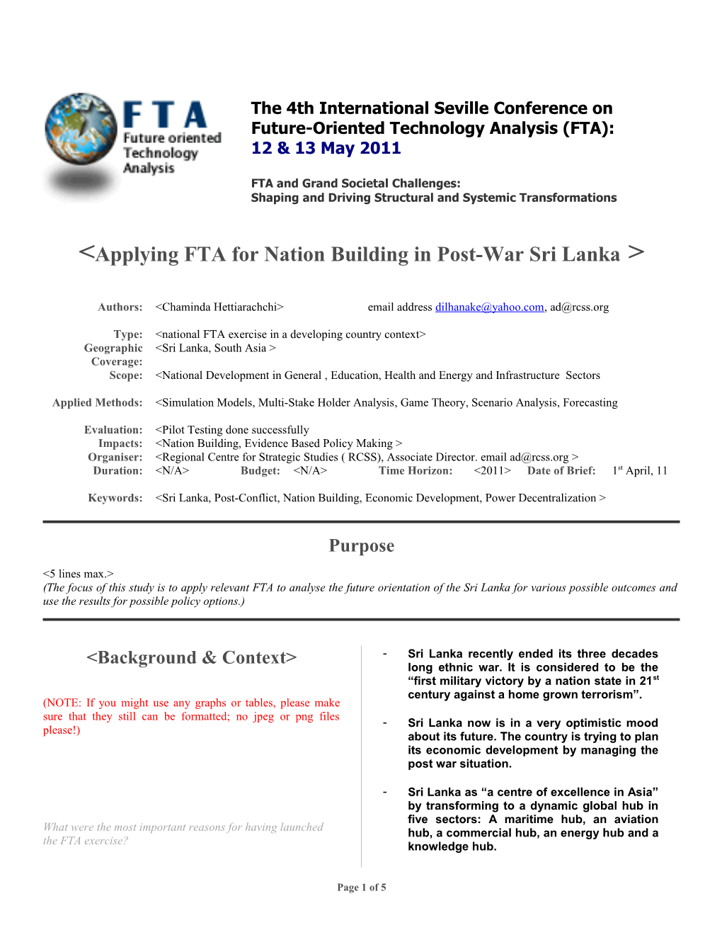 Applying FTA for Nationbuilding in Post-War Sri Lanka