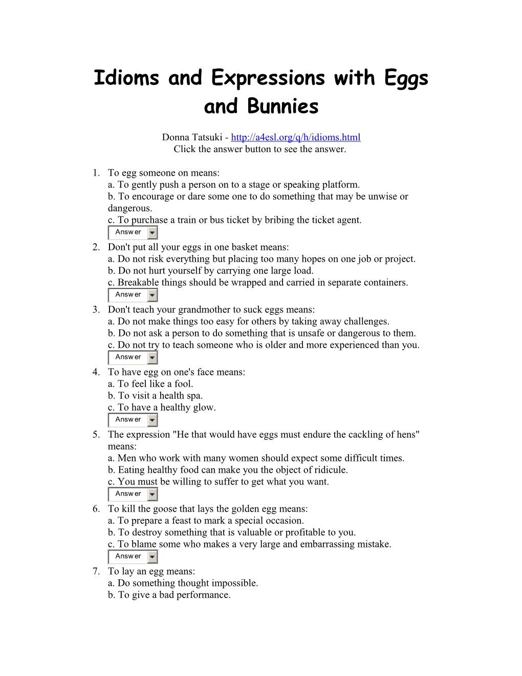 Idioms and Expressions with Eggs and Bunnies